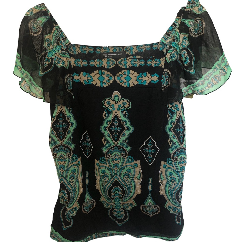 INC boatneck flutter sleeve paisley print top.  Excellent condition size LP.